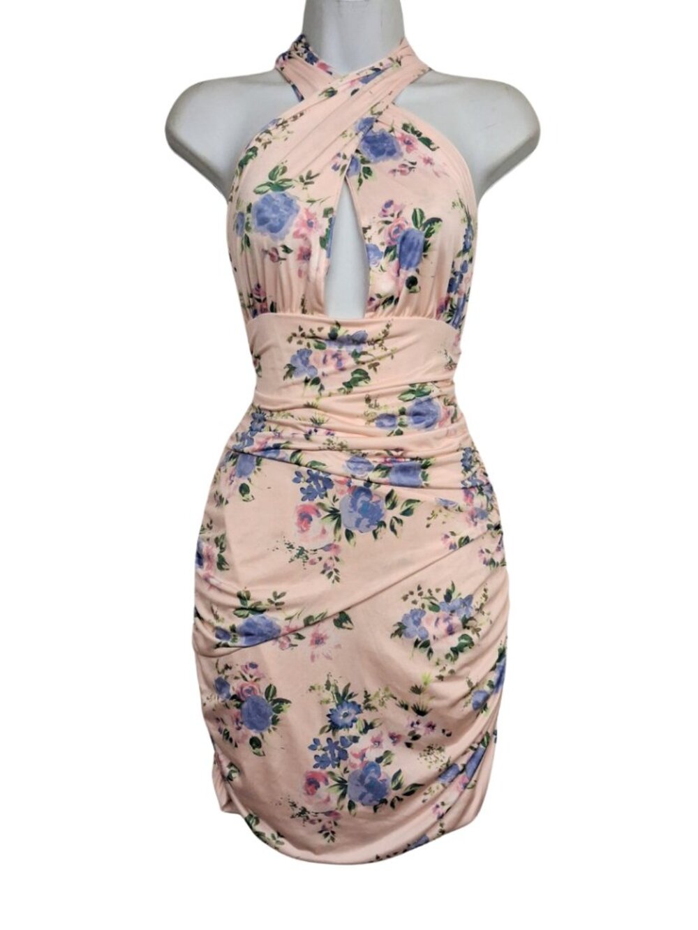 NEW ZARA Floral Halter Dress Mini Bodycon Print Open Back Cocktail Summer Large